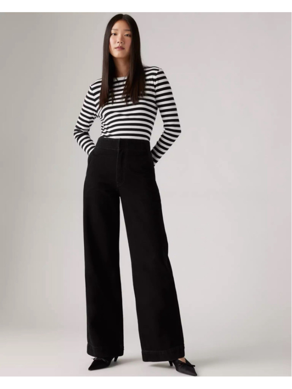 Levi’s Premium Ribcage Wide Leg Tailored Jeans Womens 27x34 Black Cotton NEW